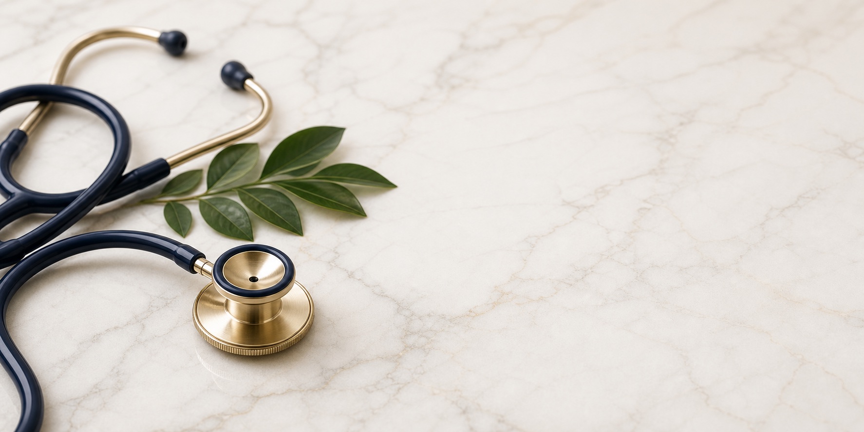 Navy and gold stethoscope on marble